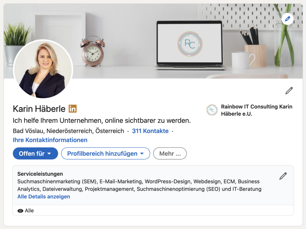 LinkedIn Profil Kopfbereich