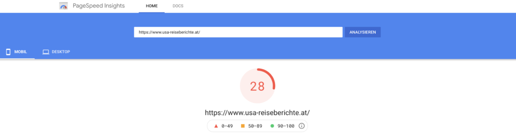 Die Ladezeit einer Webseite - wie wichtig ist sie wirklich? Page Speed Insights vor der Optimierung